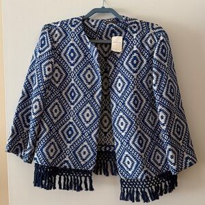 J. McLaughlin geo print blazer with fringe NWT